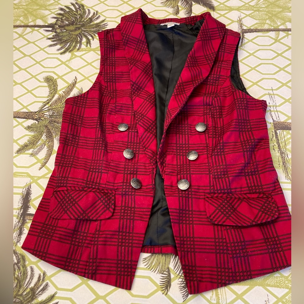 Guess Plaid plaid vest with Guess  buttons size small